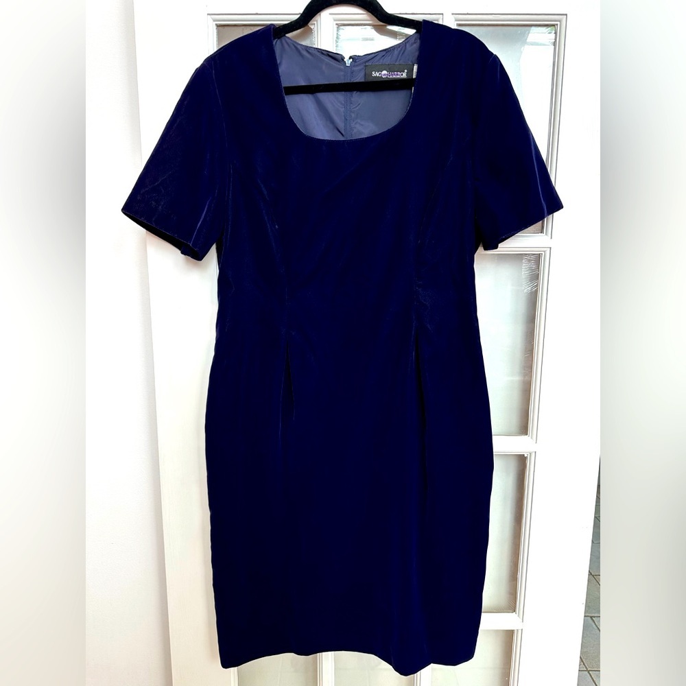 Sag Harbor Midnight Blue Velvet Cocktail Timeless Party Dress Women’s Size 14